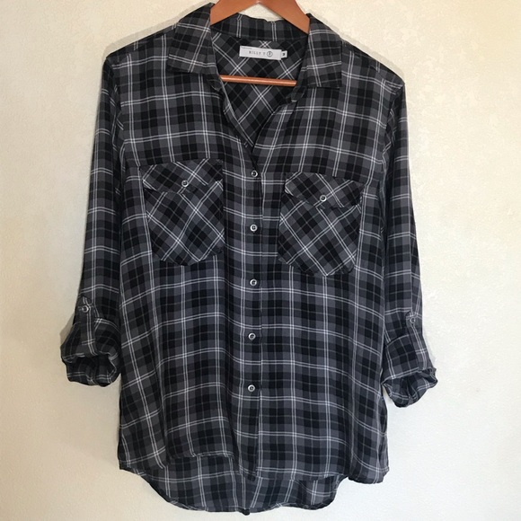 Billy T Lace Up Back Plaid Button Up Top - Picture 3 of 8